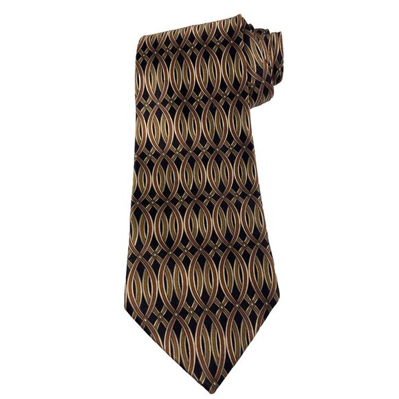 COUNTESS MARA Men's 100% Silk Classic Necktie Designer Black Gold Brown 57" - Picture 2 of 8